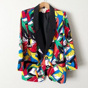 Vintage 80s Anthony Sicari Abstract Multicolor Blazer Jacket Women's Size 14